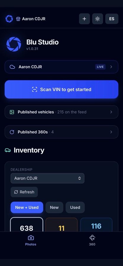 The BLU Studio app home screen